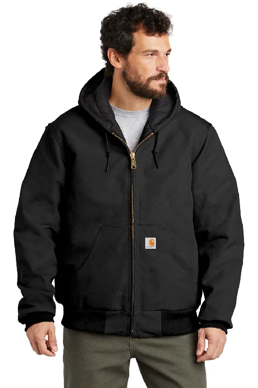 Plus - size men jackets with adjustable drawstrings for a comfortable fitCarhartt Mens Wind & Water Resistant Duck Cloth Full Zip Hooded Work Jacket - Black