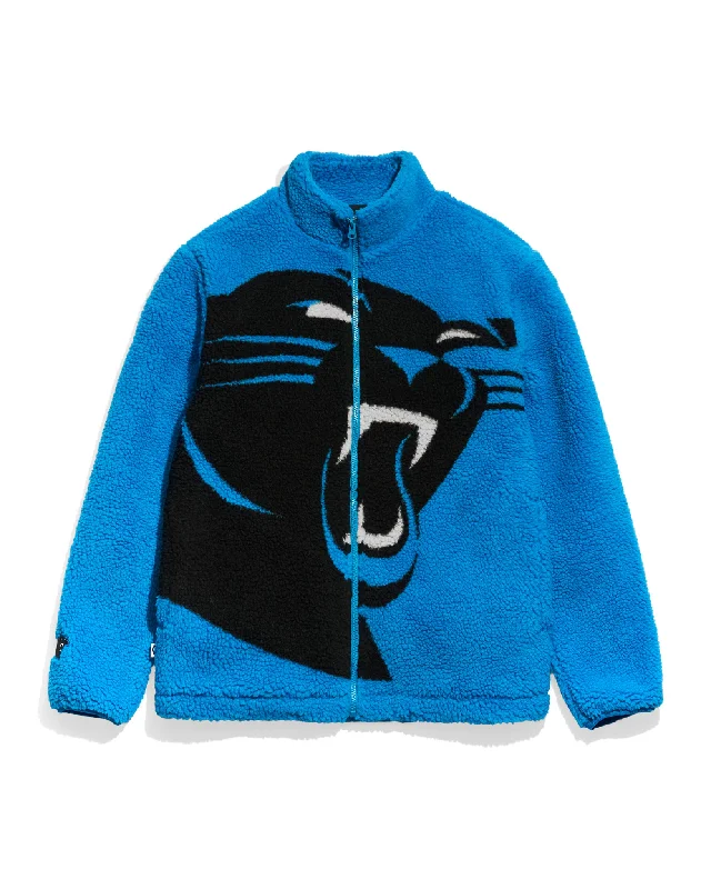 Waterproof men jackets with taped seams for heavy rain protectionCarolina Panthers Big Logo Sherpa Jacket