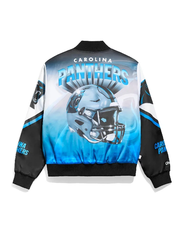 Denim men jackets with embroidered patches for a personalized touchCarolina Panthers Helmet Fanimation Jacket