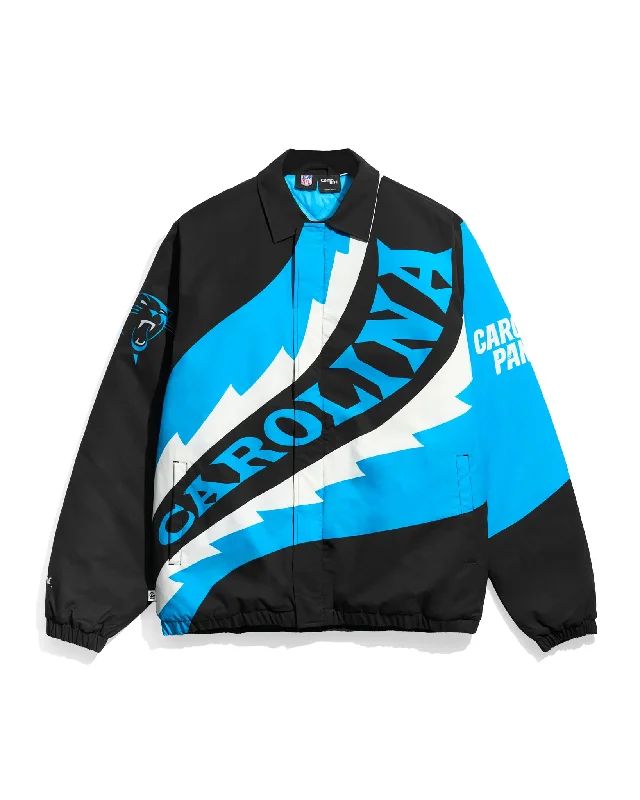 Embroidered men jackets with intricate floral designs for a unique aestheticCarolina Panthers Saw Blade Quilted Puffer Jacket