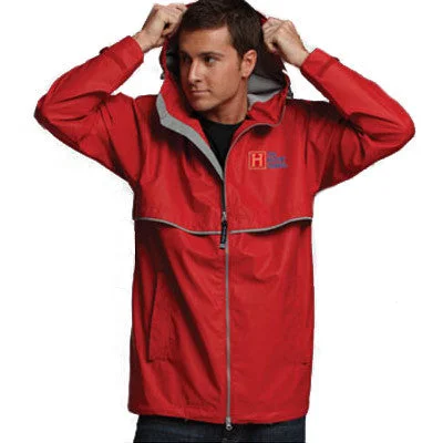 Men jackets with a built - in hood that can be stowed away when not in useCharles River Men's New Englander Rain Jacket