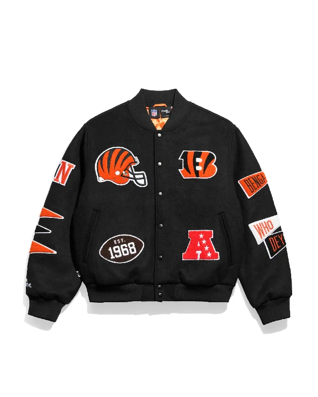 Down - filled men jackets in bright colors for winter fashionCincinnati Bengals Pennant Varsity Jacket