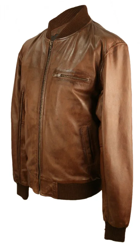 Lightweight men jackets made from recycled nylon for eco - friendly travelClassic Blouson Jacket in Brown Lambskin - Style 275