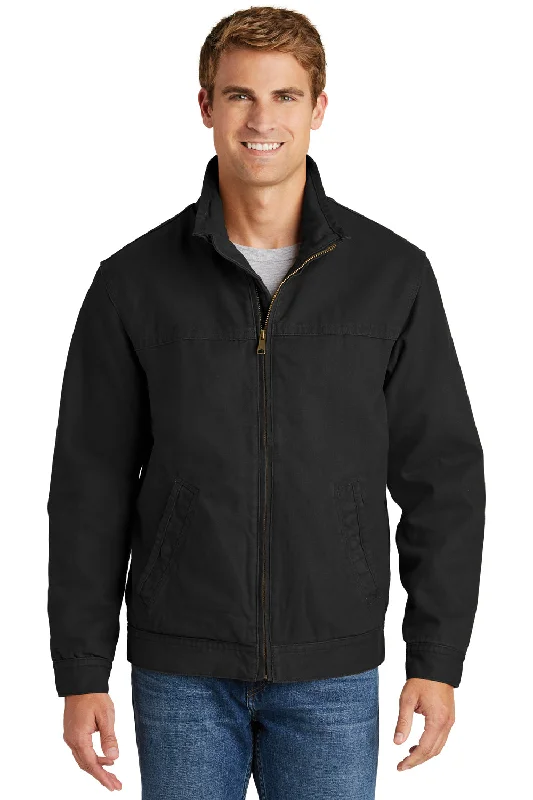 Men jackets with a media - friendly pocket for easy access to gadgetsCornerStone Mens Duck Cloth Full Zip Jacket - Black