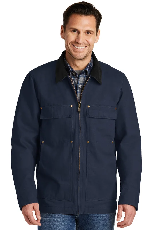 Waterproof men jackets with taped seams for heavy rain protectionCornerStone Mens Duck Cloth Full Zip Jacket - Navy Blue