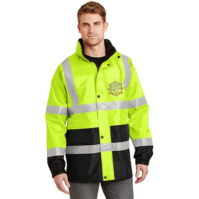 Embroidered men jackets with intricate floral designs for a unique aestheticCornerStone Safety Hi-Vis Parka Jacket, ANSI 107 Class 3