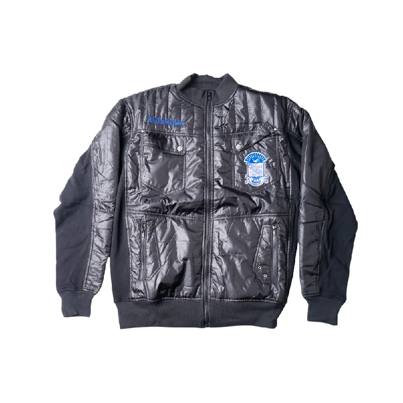 Denim men jackets with embroidered patches for a personalized touchDIVINE NINE BOMBER JACKET - PBS01