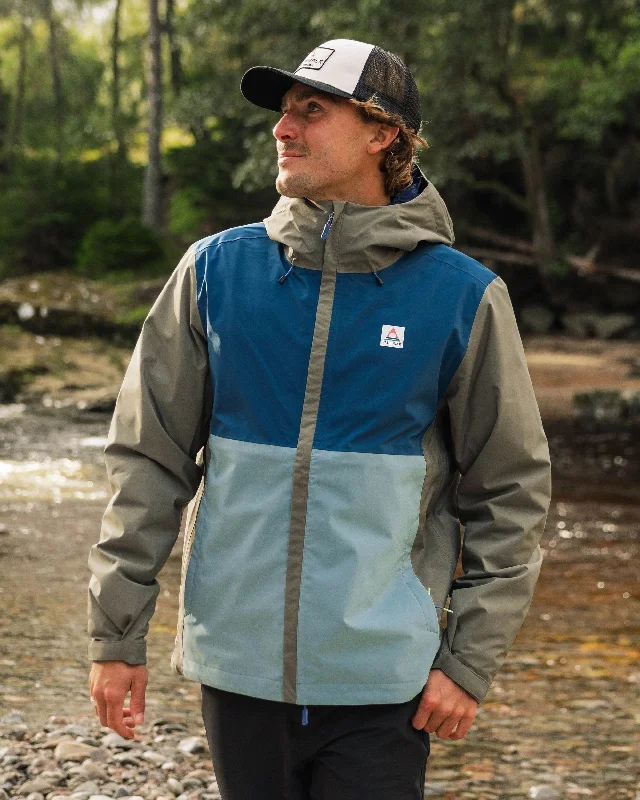 Men jackets with a media - friendly pocket for easy access to gadgetsDownpour Recycled Waterproof Jacket - Tidal Blue/Arctic/Dusty Olive