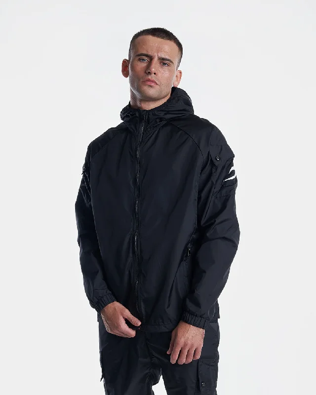 Men jackets with a zip - off sleeves to convert to a vestDundee Windbreaker Jacket - Black