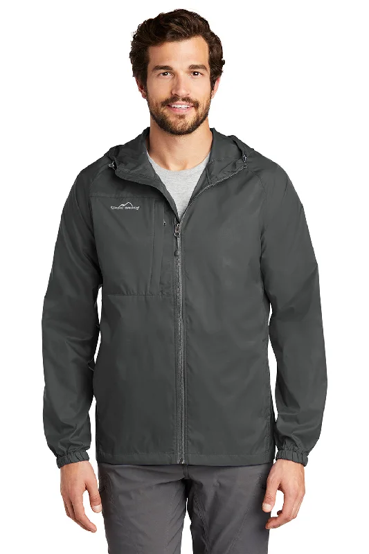 Embroidered men jackets with intricate floral designs for a unique aestheticEddie Bauer Mens Packable Wind Resistant Full Zip Hooded Jacket - Steel Grey