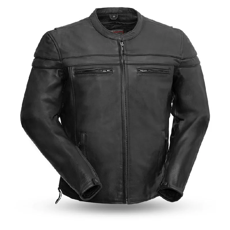 Stretch - fabric men jackets for unrestricted movement during workoutsFirst Manufacturing FIM262NTCZ Men’s Black ‘The Maverick’ Motorcycle Leather Jacket