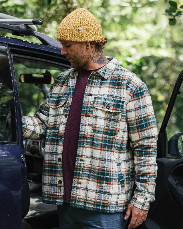 Checkered men jackets in a plaid pattern for a preppy appearanceFreestyle Sherpa-Lined Overshirt - Birch/Rain Forest Check