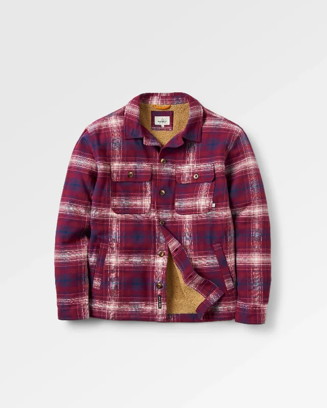 Men jackets with a media - friendly pocket for easy access to gadgetsFreestyle Sherpa-Lined Overshirt - Wine/Rich Navy Check