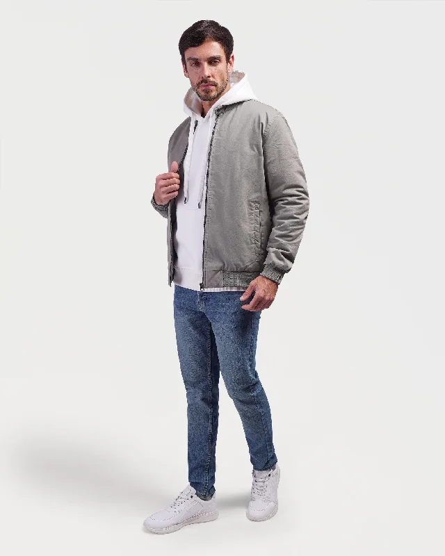 Men jackets with a built - in hood that can be stowed away when not in useGabardine jacket-25608