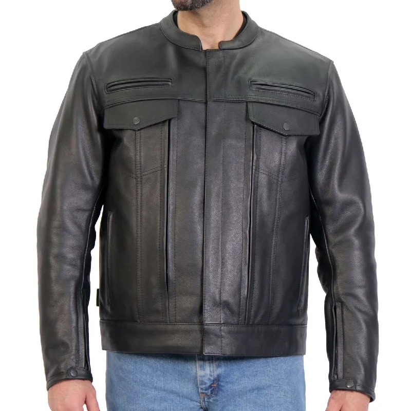 Men jackets with a hidden interior pocket for secure storageHot Leathers JKM1028 Men's Black Leather MC Jacket with Zip Out Lining