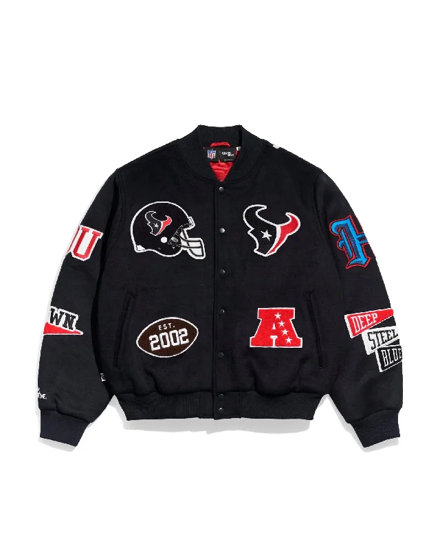 Checkered men jackets in a plaid pattern for a preppy appearanceHouston Texans Pennant Varsity Jacket