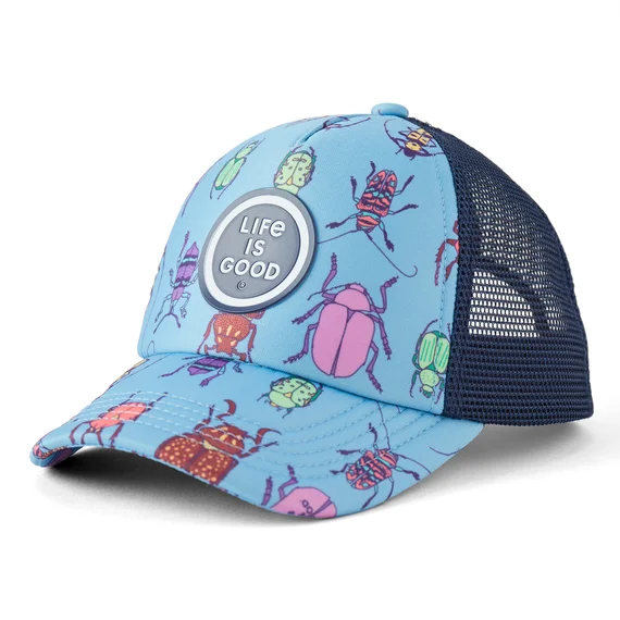 Men jackets with a media - friendly pocket for easy access to gadgetsKids' Grid Bug Pattern Trucker Hat - Cool Blue