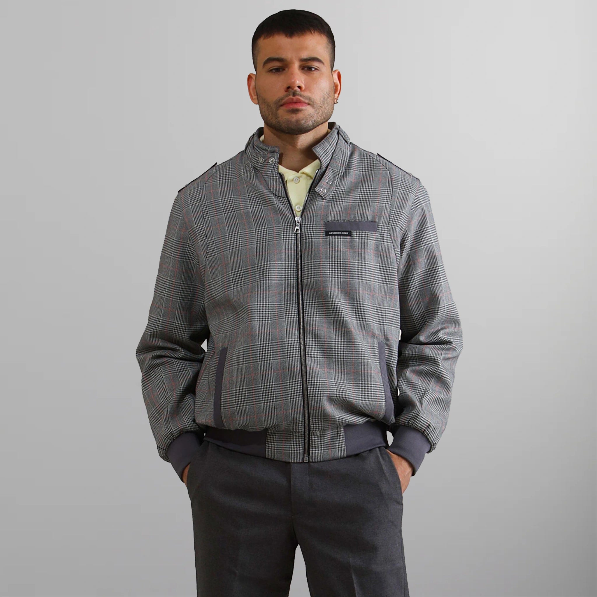 Stretch - fabric men jackets for unrestricted movement during workoutsMen's Anderson Glen Plaid Iconic Racer Jacket