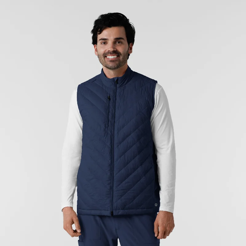 Embroidered men jackets with intricate floral designs for a unique aestheticMen's Quilted Scrub Vest - Navy