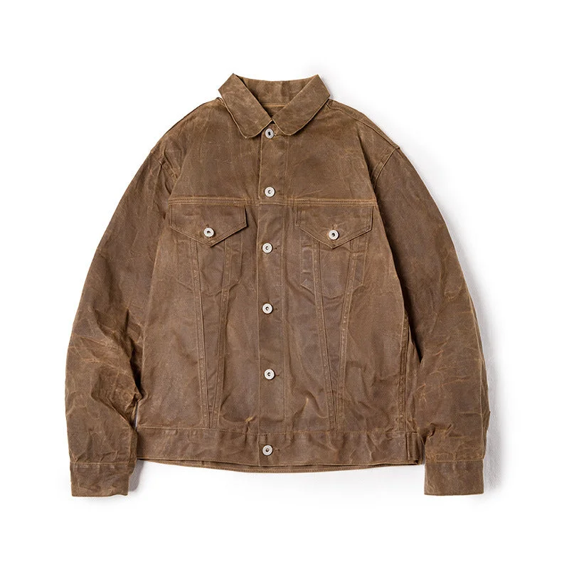 Corduroy men jackets in earthy tones for a rustic charmMen's Vintage Tooling Canvas Oil Wax Jacket