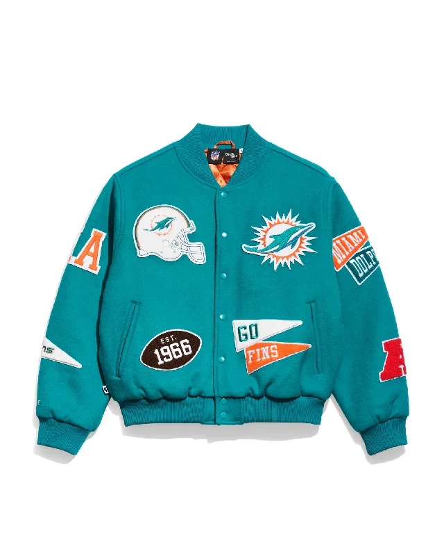 Performance - driven men jackets with breathable fabric for sportsMiami Dolphins Pennant Varsity Jacket