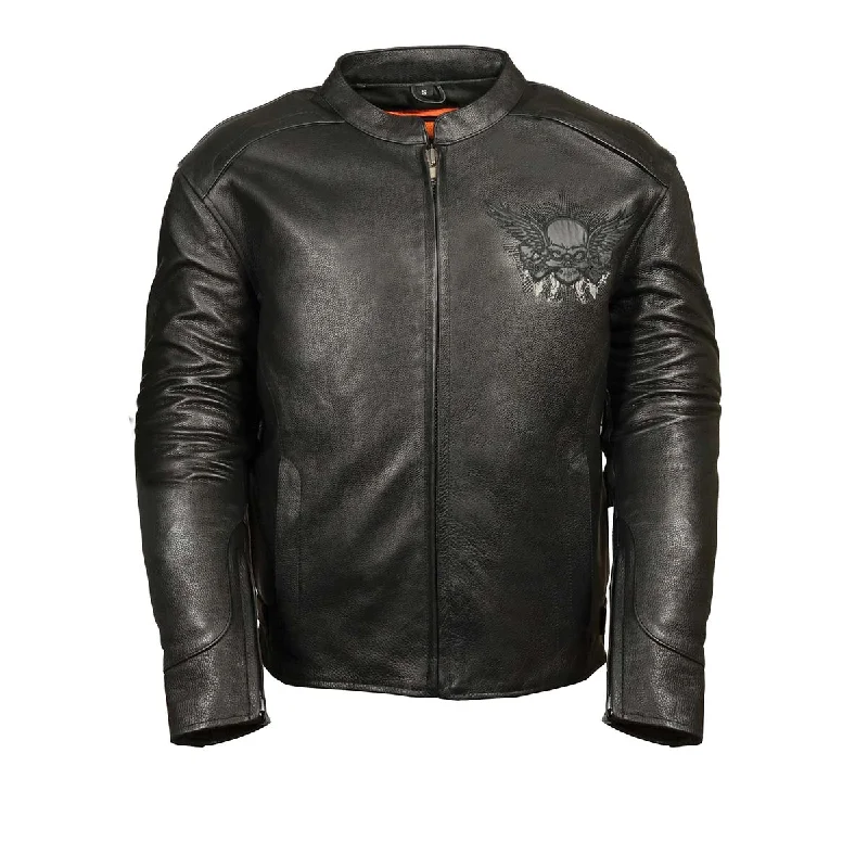 Down - filled men jackets in bright colors for winter fashionMilwaukee Leather ML2055 Men's Black Leather Scooter Jacket with Reflective Skull Design