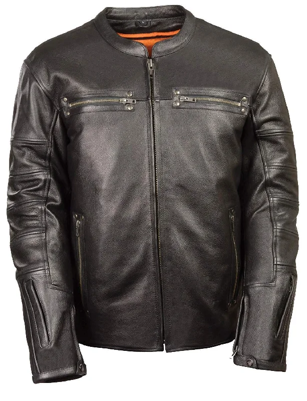 Hooded men jackets with a detachable faux - fur trim for added warmthMilwaukee Leather MLM1590 Men's Throwback Black Leather Scooter Jacket with Side Stretch