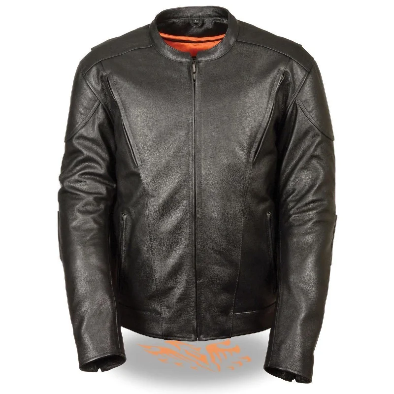 Embroidered men jackets with intricate floral designs for a unique aestheticMilwaukee Leather MLM1530 Men's Vented Black Leather Scooter Jacket with Kidney Padding