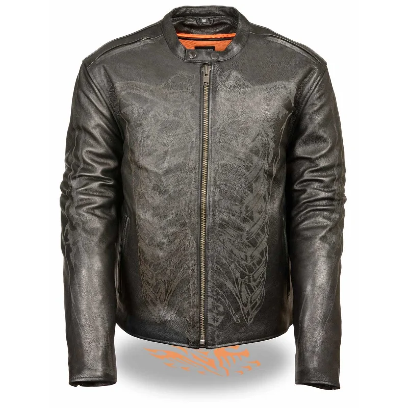 Lightweight men jackets made from recycled nylon for eco - friendly travelMilwaukee Leather ML2075 Men's Black Leather Jacket with Reflective Skeleton Bones