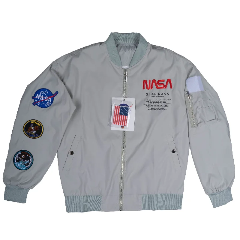 Stretch - fabric men jackets for unrestricted movement during workoutsNASA ZIP-UP BOMBER JACKET GREEN - NASA002