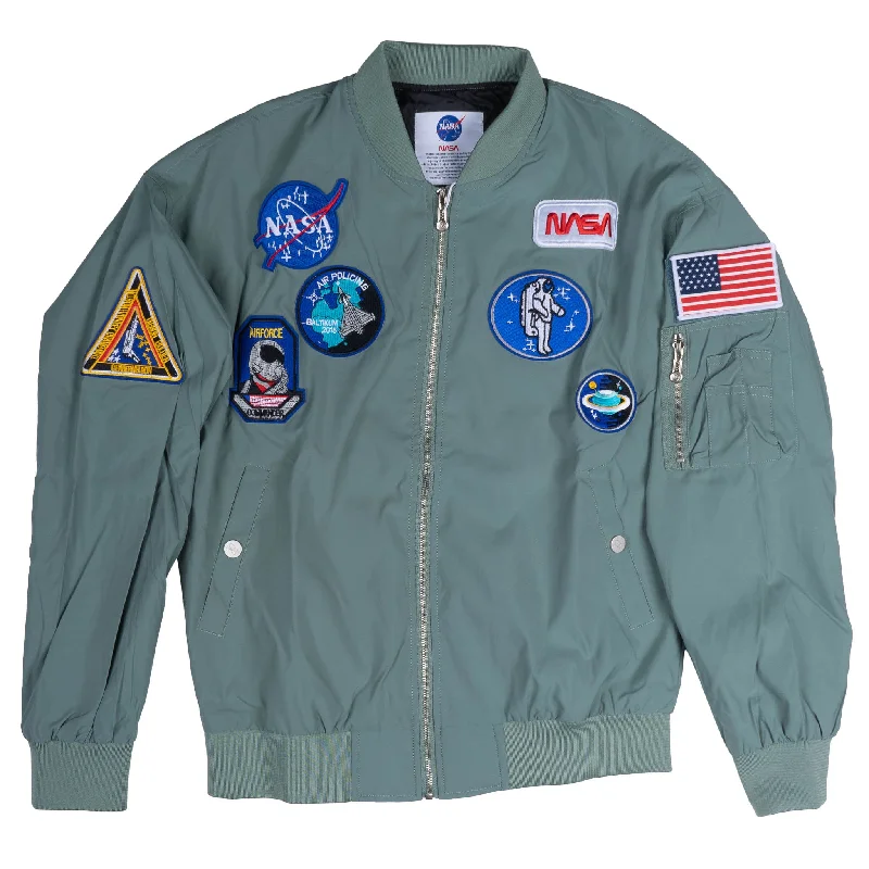 Fleece - lined men jackets for cold - weather commutingNASA ZIP-UP BOMBER JACKET GREEN - NASA006