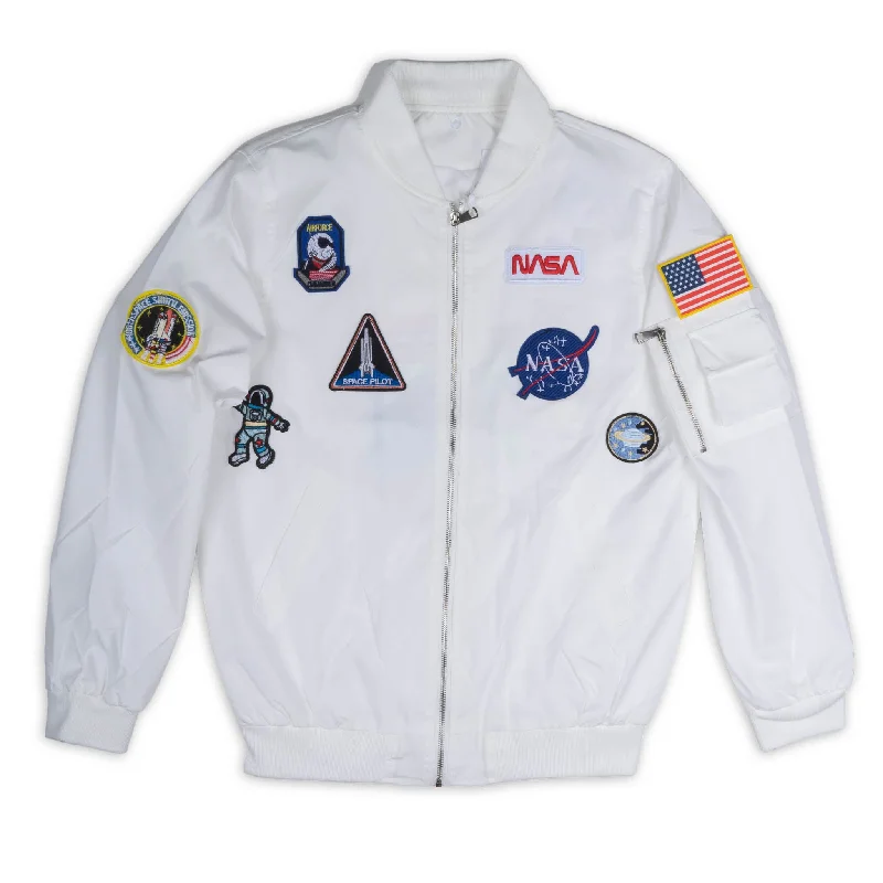 Plus - size men jackets with adjustable drawstrings for a comfortable fitNASA ZIP-UP BOMBER  JACKET WHITE - NASA001