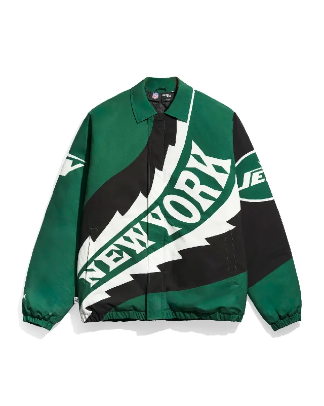 Embroidered men jackets with intricate floral designs for a unique aestheticNew York Jets Saw Blade Quilted Puffer Jacket (2024)