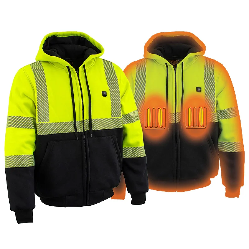 Stretch - fabric men jackets for unrestricted movement during workoutsNexgen Heat NXM1773SET Men's Heated High Visibility Work Hoodie, Neon Green Hi Vis Reflective Hoodie w/ Battery