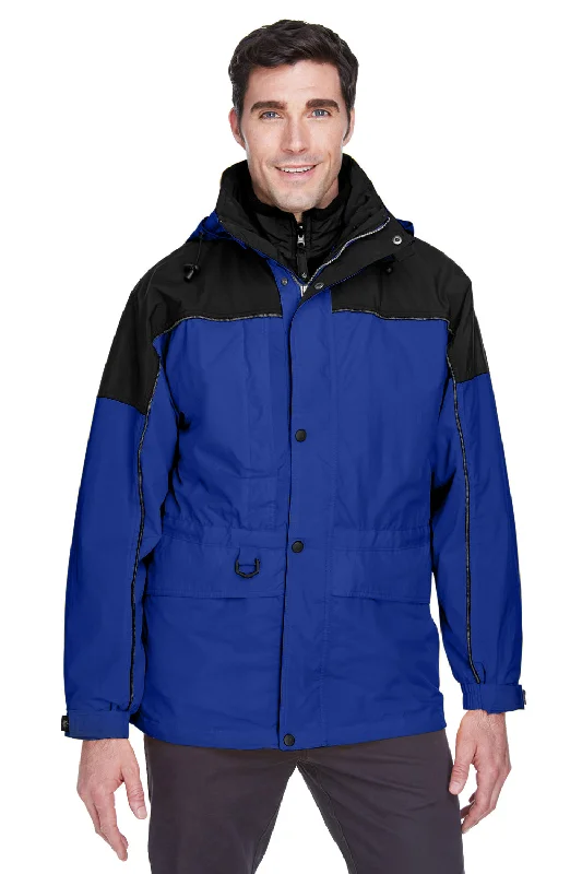 Hooded men jackets with a detachable faux - fur trim for added warmthNorth End Mens 3-in-1 Water Resistant Full Zip Hooded Jacket - Royal Cobalt Blue/Midnight Navy Blue