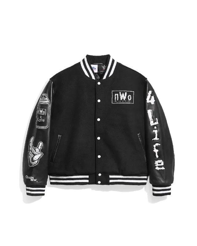 Denim men jackets with embroidered patches for a personalized touchNWO Varsity Jacket