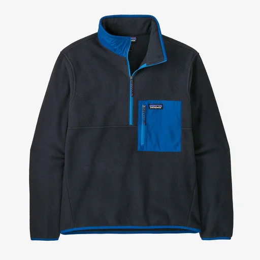 Down - filled men jackets in bright colors for winter fashionPatagonia Microdini 1/2 Zip P/O Jacket-Pitch Blue w/Endless Blue