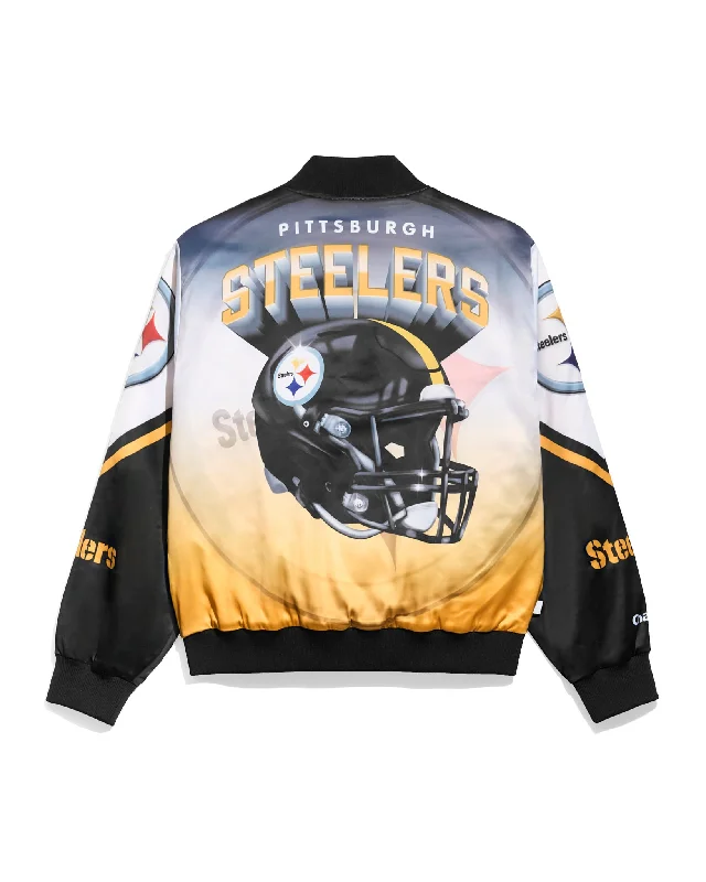 Bomber men jackets with ribbed cuffs for a classic 80s stylePittsburgh Steelers Helmet Fanimation Jacket