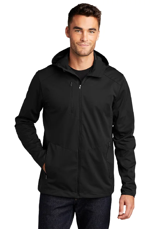 Plus - size men jackets with adjustable drawstrings for a comfortable fitPort Authority Mens Active Wind & Water Resistant Full Zip Hooded Jacket - Deep Black