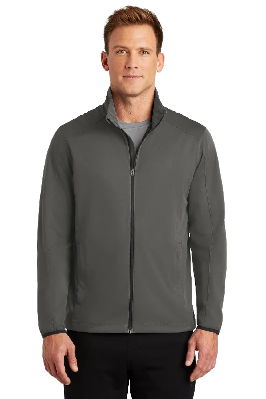 Hooded men jackets with a detachable faux - fur trim for added warmthPort Authority Mens Active Wind & Water Resistant Full Zip Jacket - Steel Grey