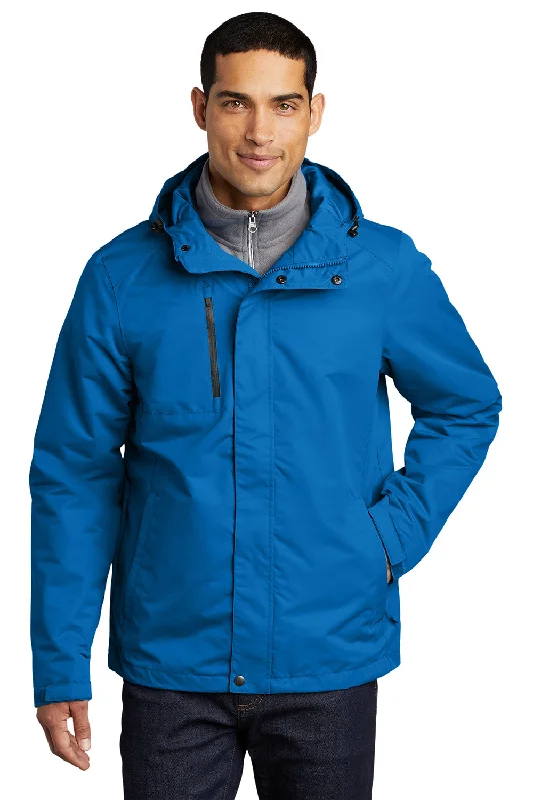 Down - filled men jackets in bright colors for winter fashionPort Authority Mens All Conditions Waterproof Full Zip Hooded Jacket - Direct Blue