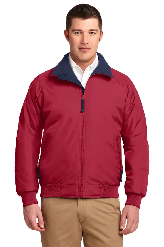 Men jackets with a built - in hood that can be stowed away when not in usePort Authority Mens Challenger Wind & Water Resistant Full Zip Jacket - True Red/True Navy Blue