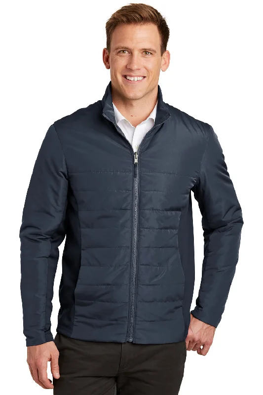 Checkered men jackets in a plaid pattern for a preppy appearancePort Authority Mens Collective Wind & Water Resistant Full Zip Jacket - River Navy Blue