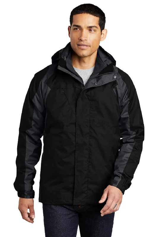 Windbreaker men jackets with UV protection for outdoor activitiesPort Authority Mens Ranger 3-in-1 Waterproof Full Zip Hooded Jacket - Black/Ink Grey