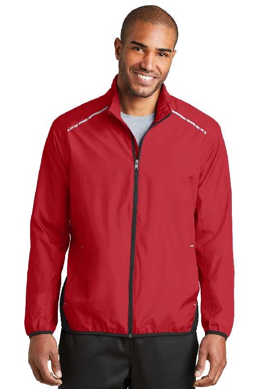 Waterproof men jackets with taped seams for heavy rain protectionPort Authority Mens Zephyr Reflective Hit Wind & Water Resistant Full Zip Jacket - Rich Red/Deep Black - Closeout