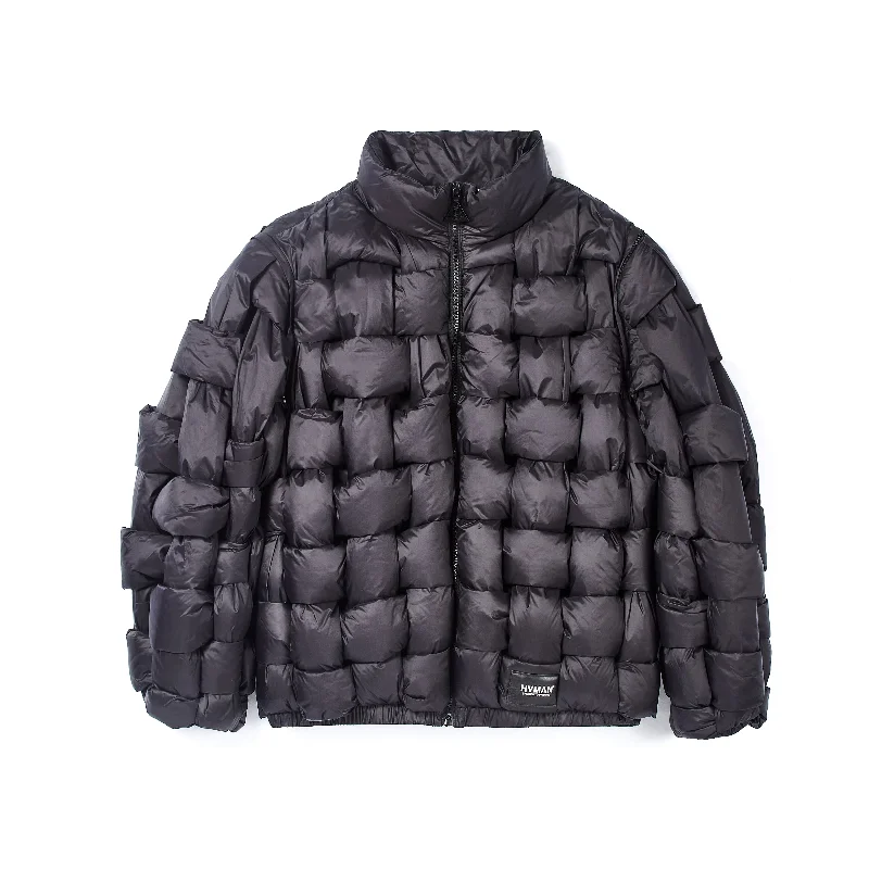 Bomber men jackets with ribbed cuffs for a classic 80s styleQUILTED NYLON PUFFER JACKET IN BLACK