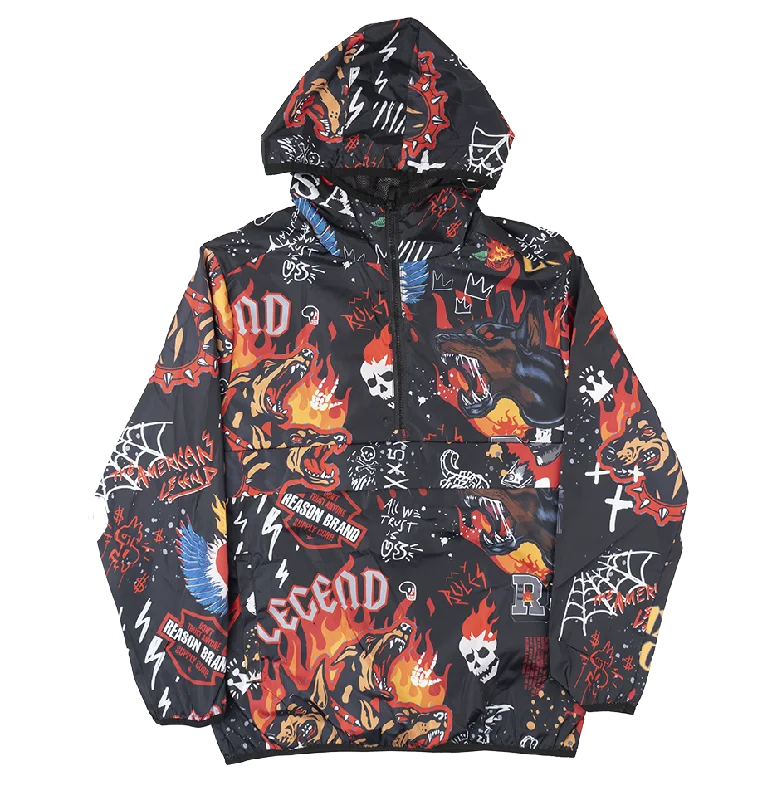 Embroidered men jackets with intricate floral designs for a unique aestheticREASON ANORAK WINDBREAKER HOODED JACKET MULTI - TSB64