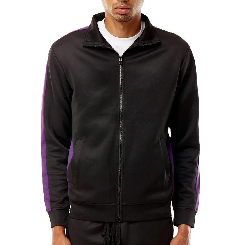 Checkered men jackets in a plaid pattern for a preppy appearanceREBEL MINDS TRACK JACKET BLACK/PURPLE - 100-501