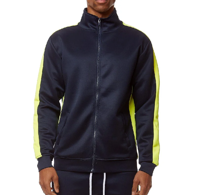 Waterproof men jackets with taped seams for heavy rain protectionREBEL MINDS TRACK JACKET NAVY/NEON YELLOW - 100-501