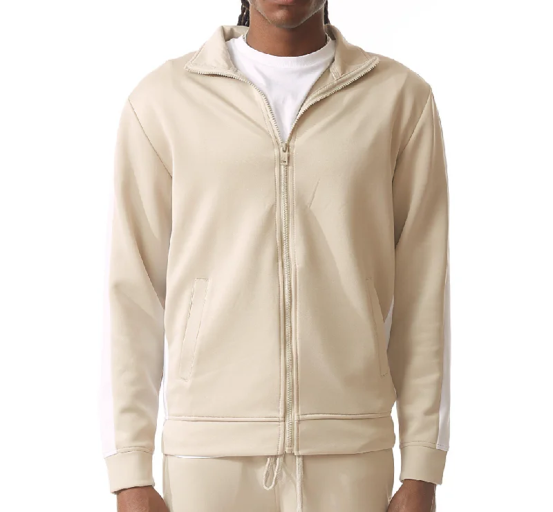 Men jackets with a hidden interior pocket for secure storageREBEL MINDS TRACK JACKET OATMEAL - 100-502